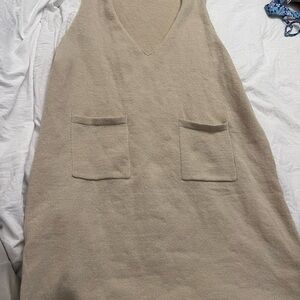 Beige Sleeveless Dress with Pockets